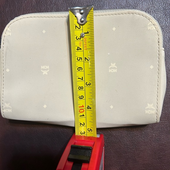 Rare Vintage…MCM Embossed Logo Faux Leather Clutch Cosmetic Pouch Bag Tan - Picture 10 of 11